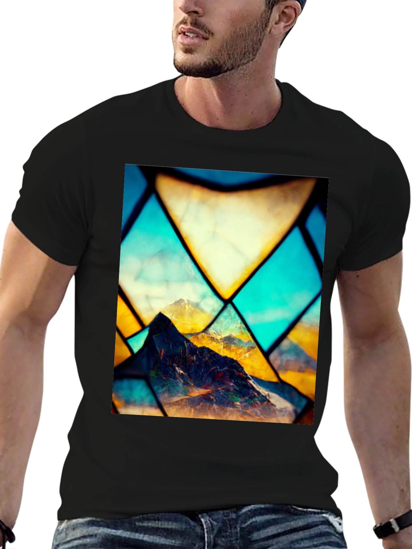 Mountain Stained Glass Graphic Black Tee