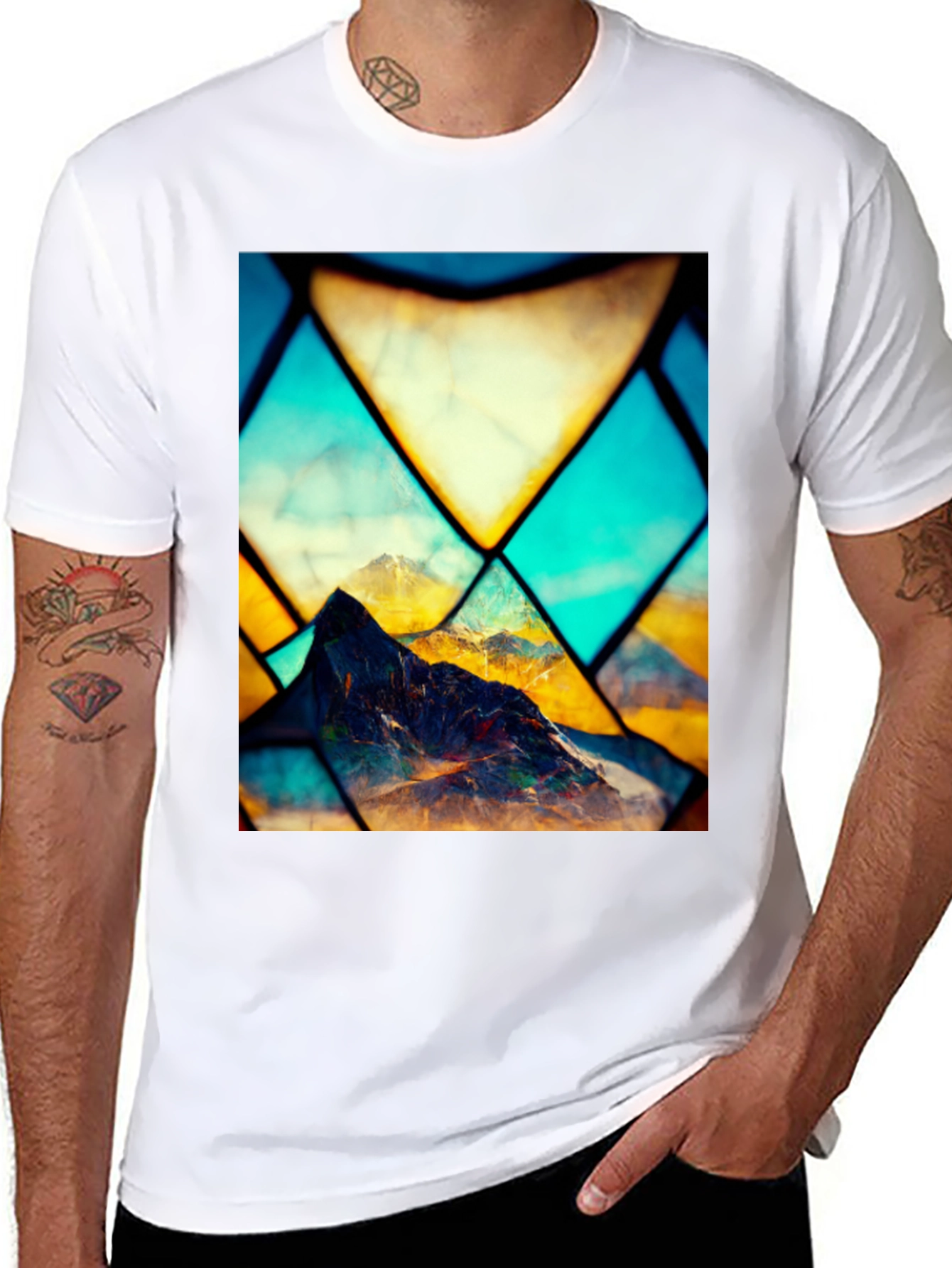 Mountain Stained Glass Graphic Black Tee