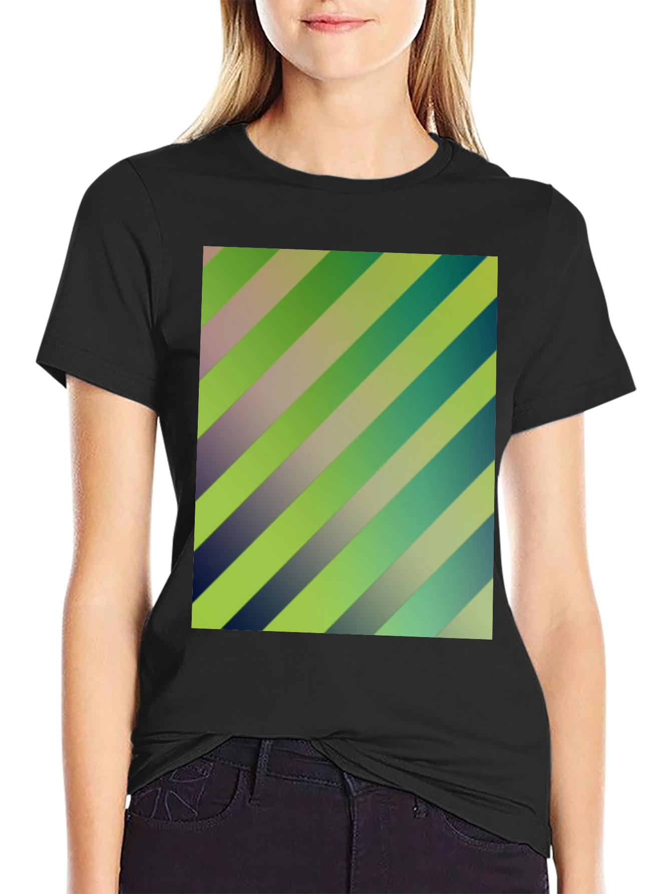 Striped Graphic Print Mens Black T-Shirt