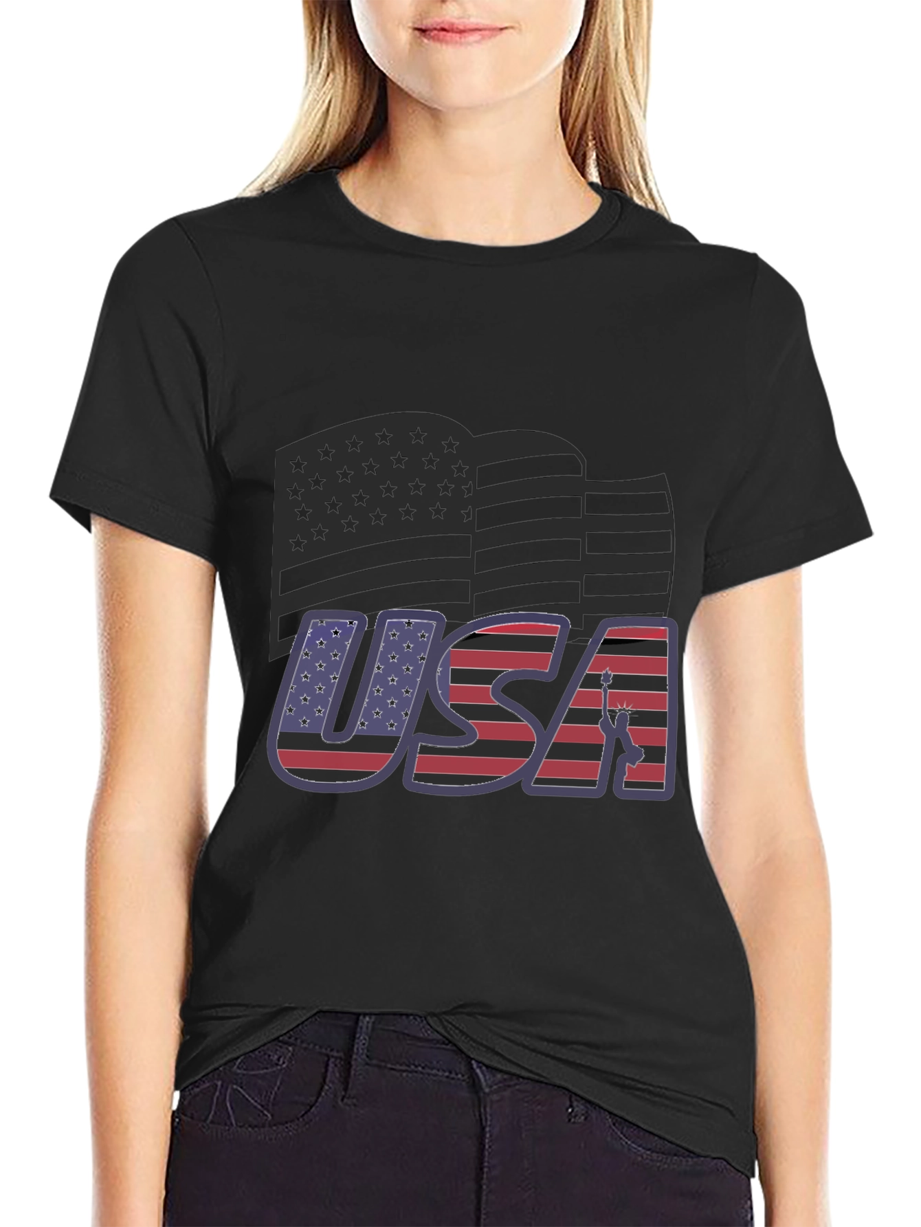 USA Flag Graphic Tee - Patriotic Black T-Shirt