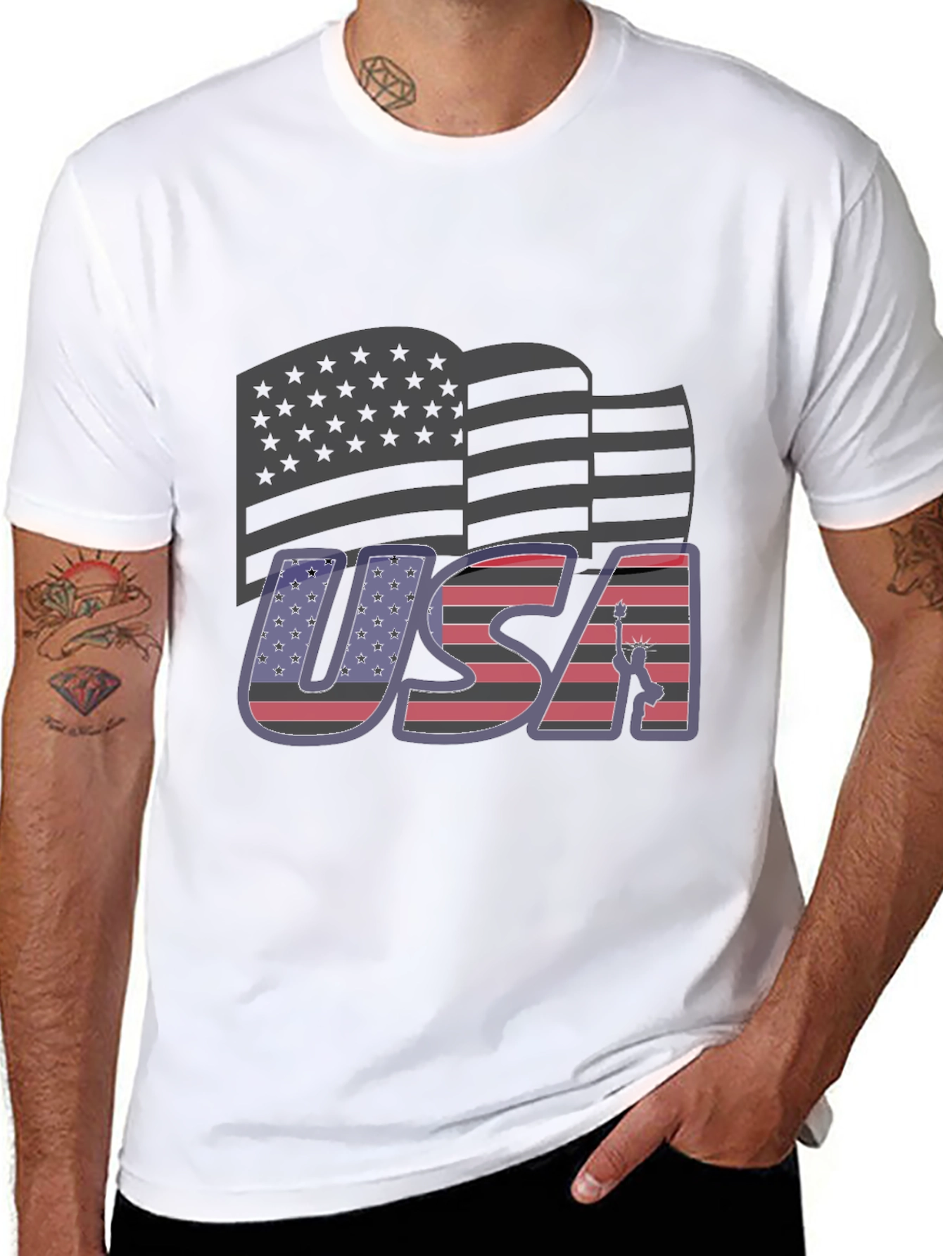 USA Flag Graphic Tee - Patriotic Black T-Shirt