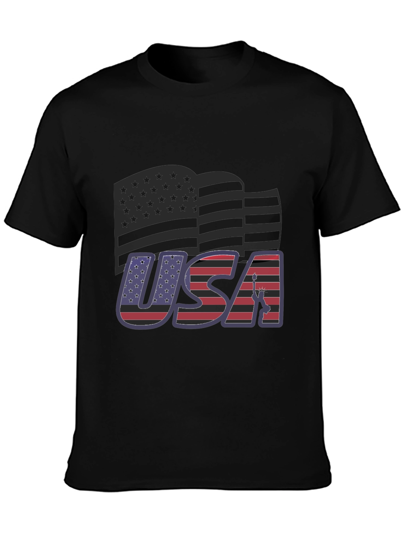 USA Flag Graphic Tee - Patriotic Black T-Shirt