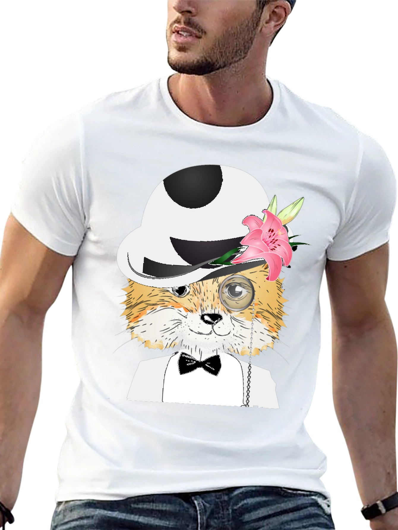 Dapper Fox T-Shirt: Monocle & Bowler Hat