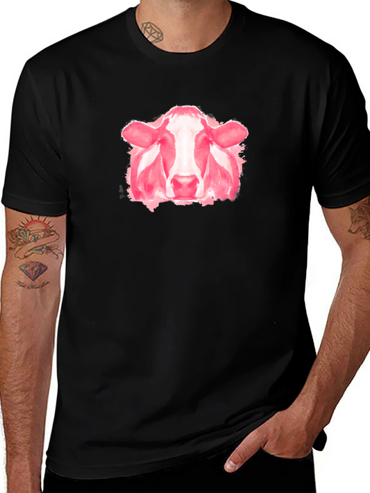 Pink Cow Graphic Tee - Unique Watercolor Style