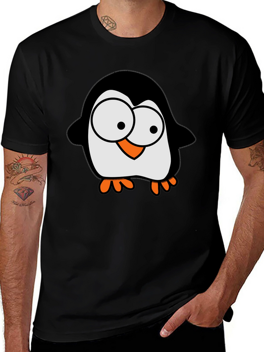Cartoon Penguin Graphic Tee - Black Cotton T-Shirt