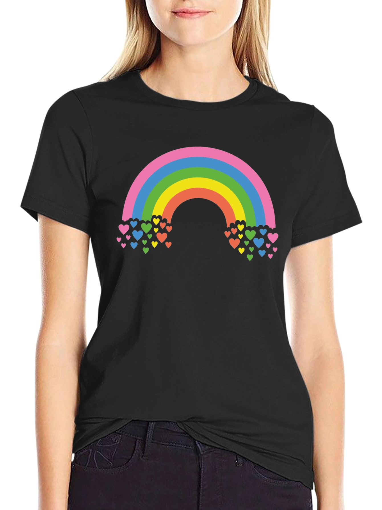 Rainbow Hearts Graphic T-Shirt - Black