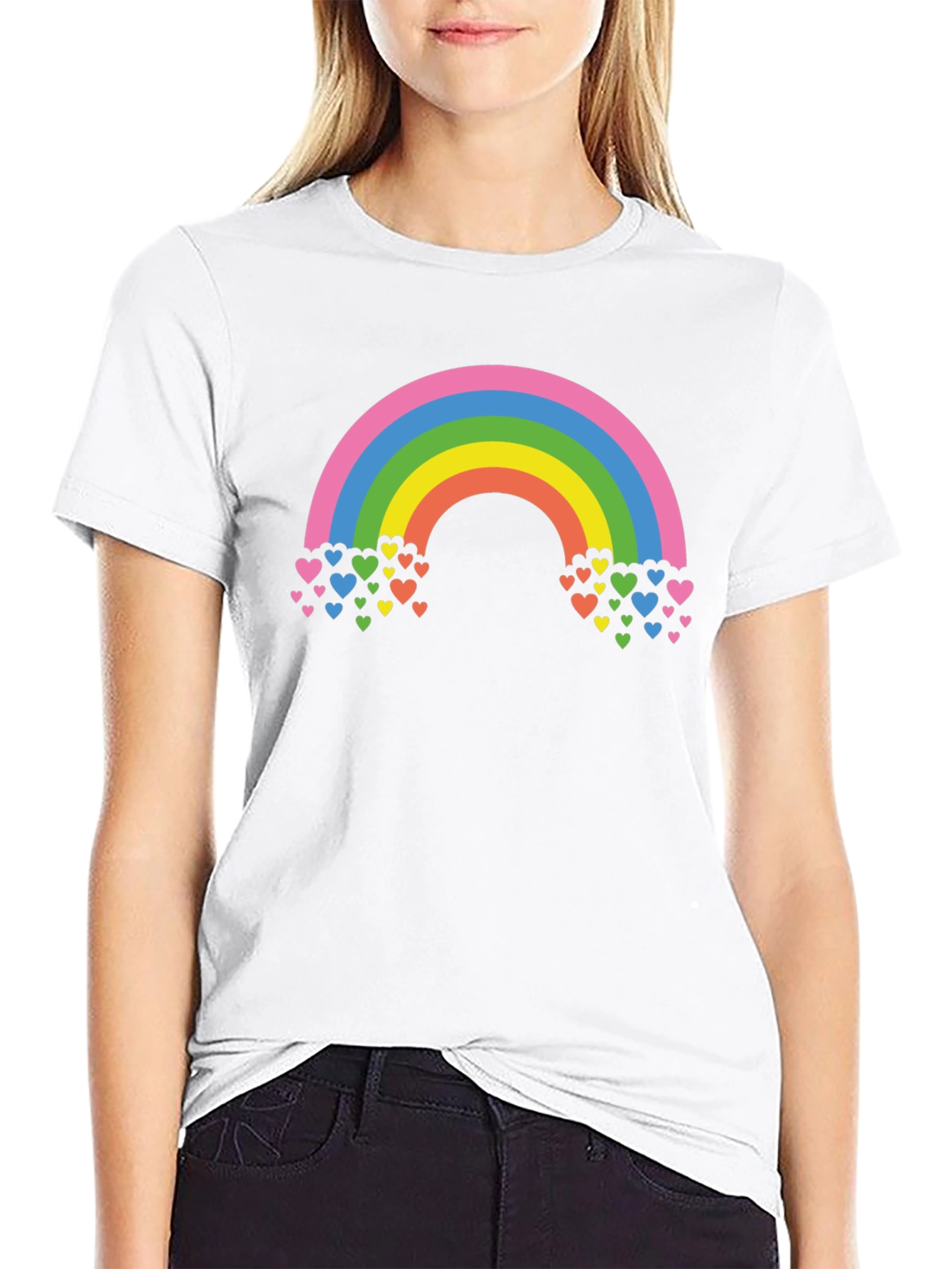 Rainbow Hearts Graphic T-Shirt - Black