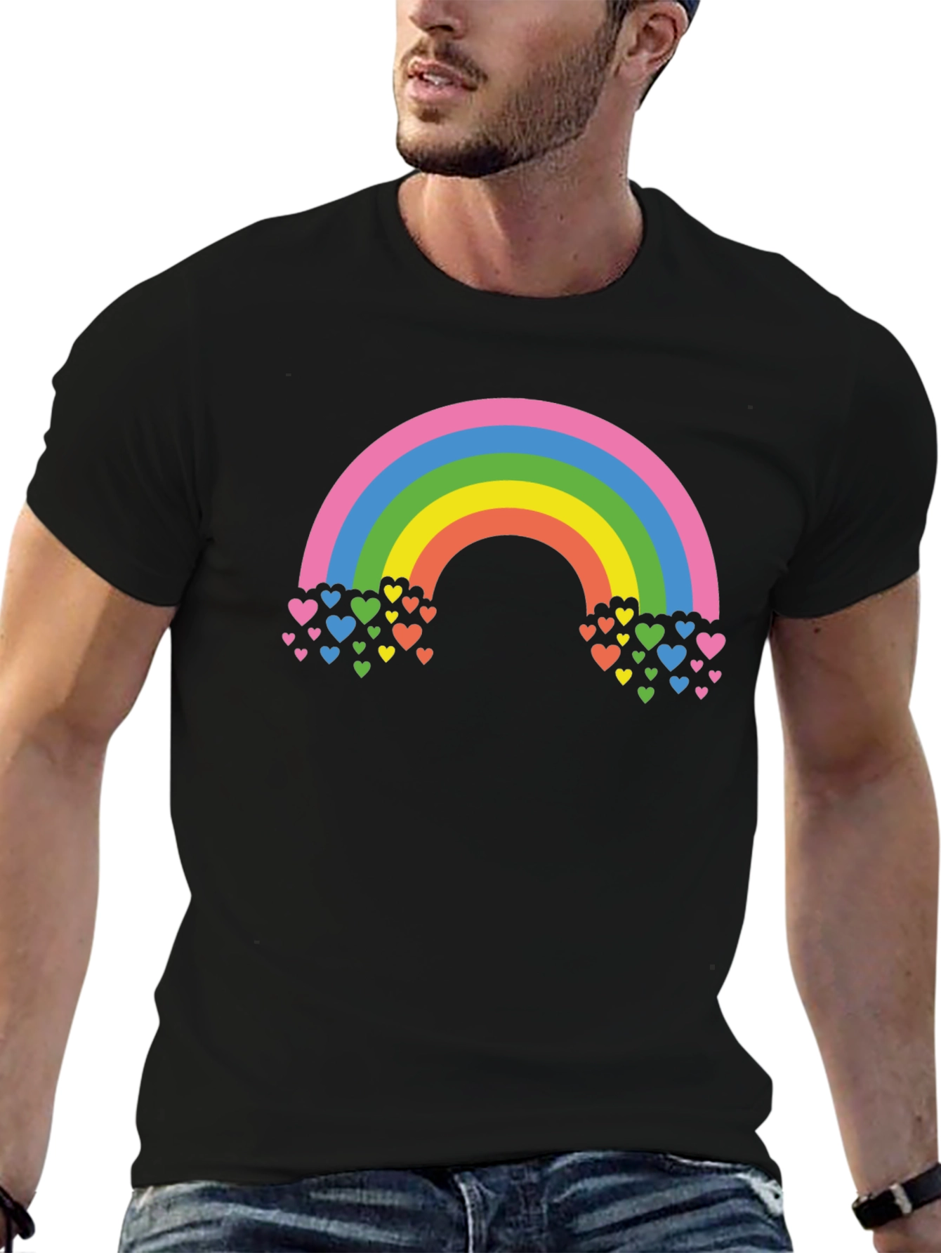 Rainbow Hearts Graphic T-Shirt - Black