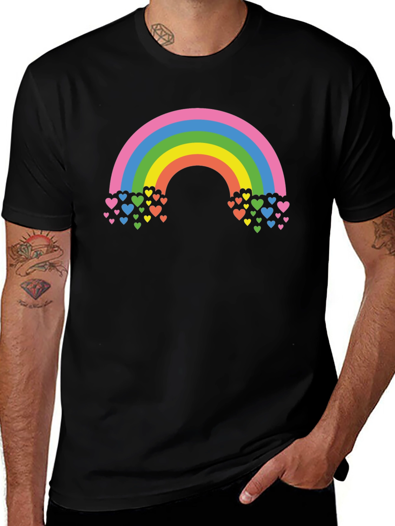 Rainbow Hearts Graphic T-Shirt - Black