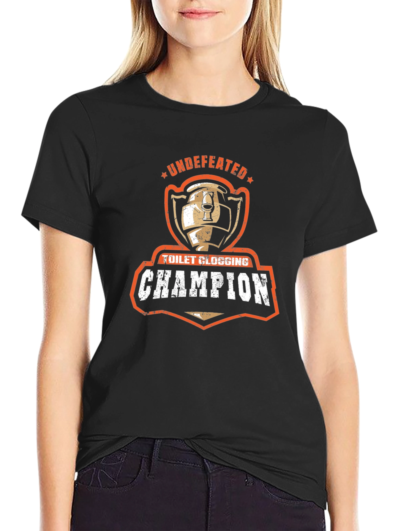 Undefeated Toilet Clogging Champion Graphic Tee