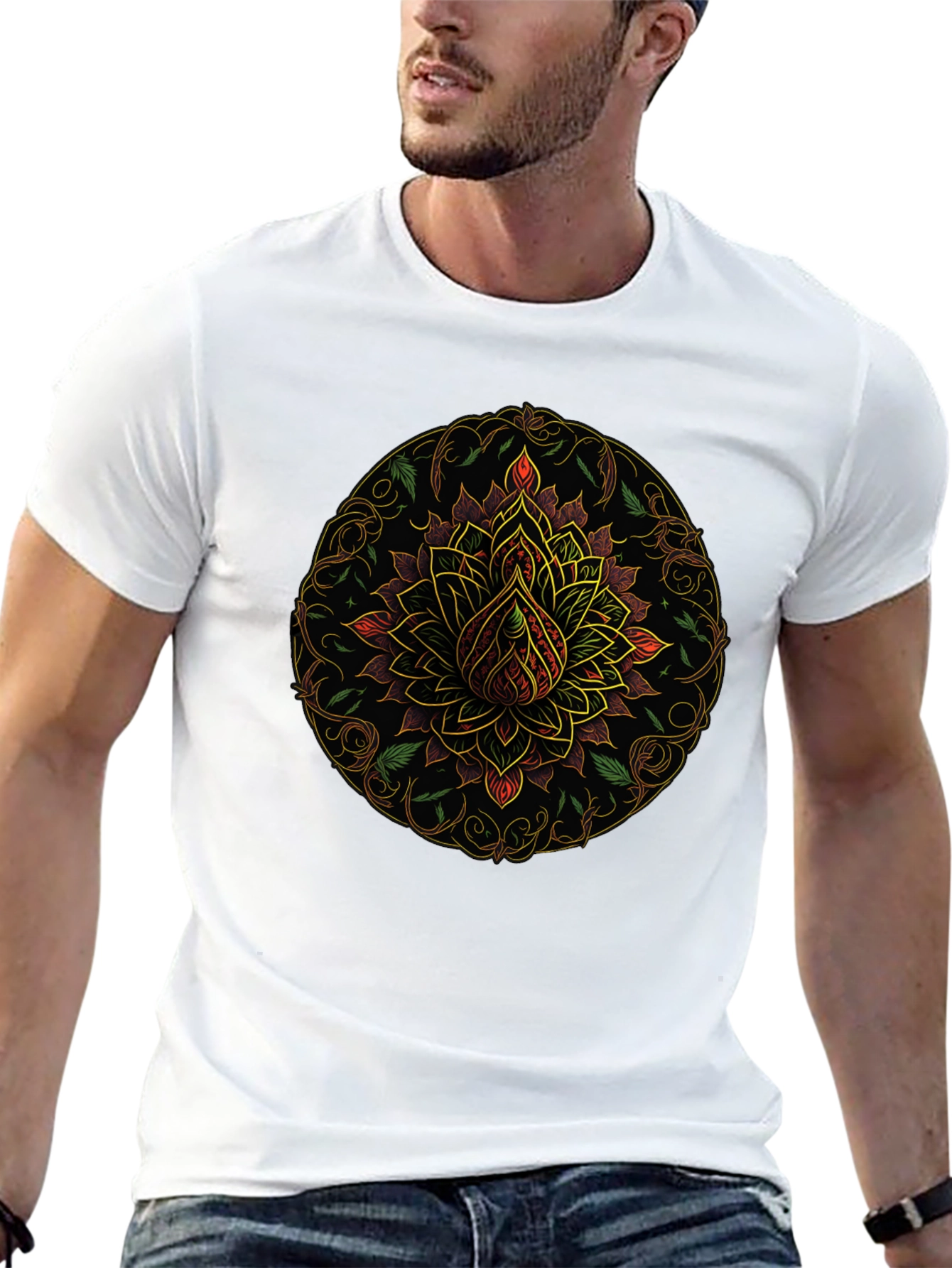 Mandala Lotus Flower Graphic T-Shirt - Black