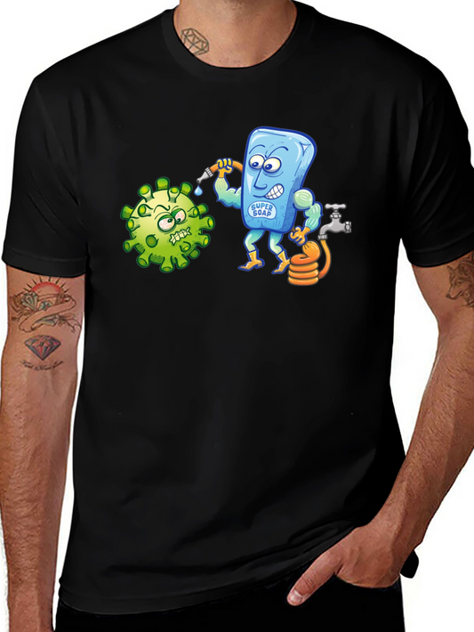 Super Soap vs Virus Graphic Tee - Black Cotton T-Shirt