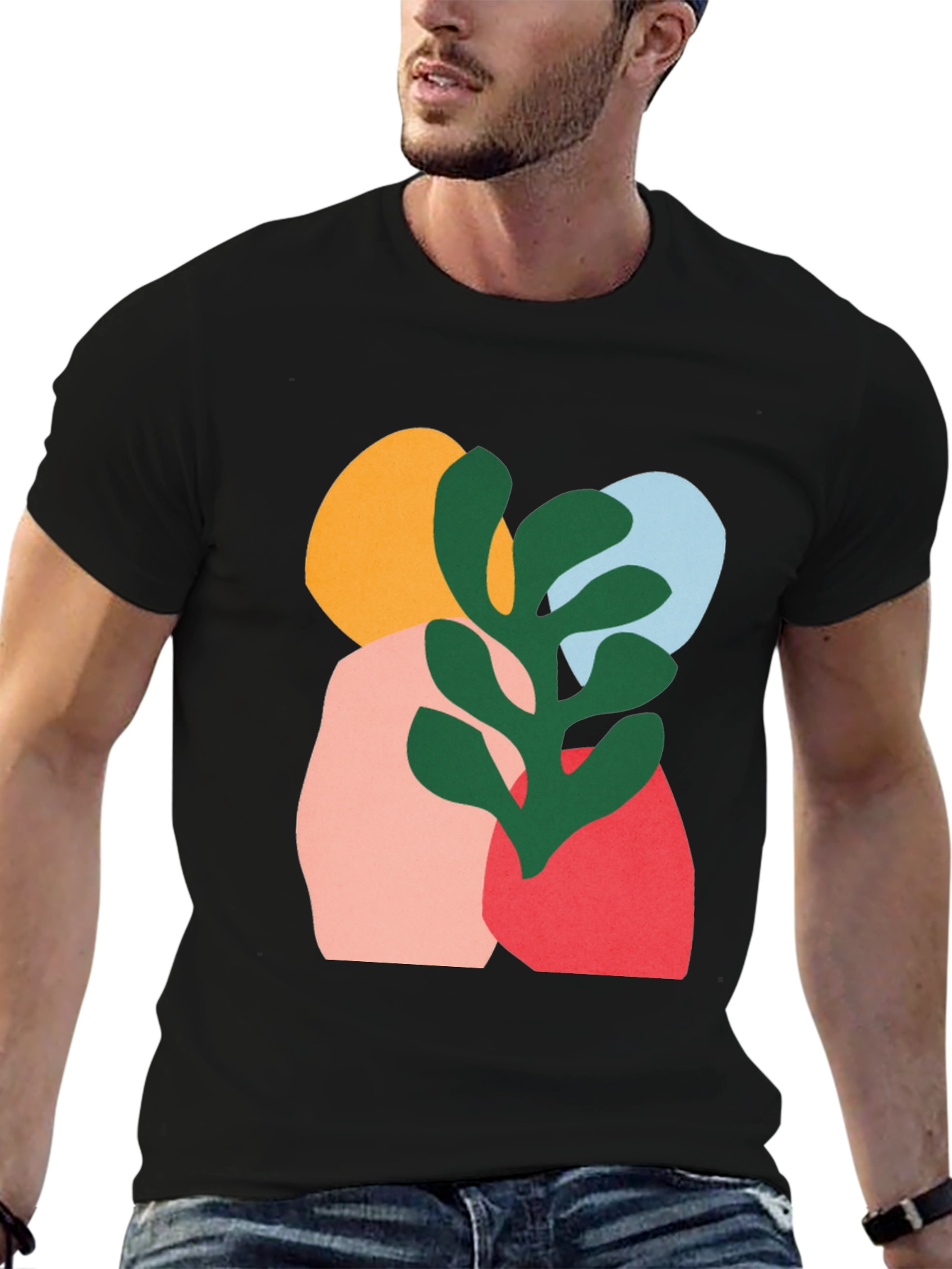 Modern Abstract Graphic Print Black T-Shirt