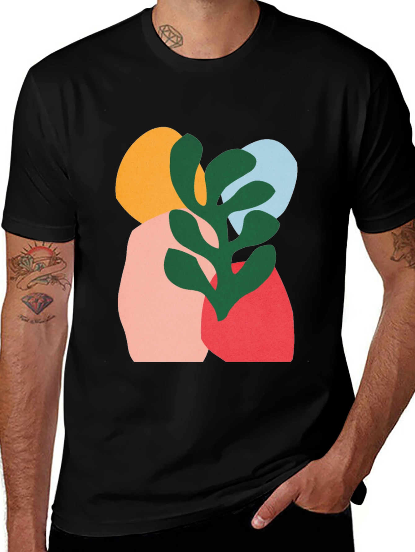 Modern Abstract Graphic Print Black T-Shirt
