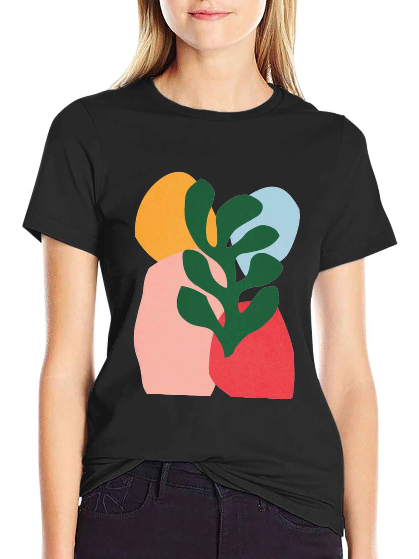 Modern Abstract Graphic Print Black T-Shirt