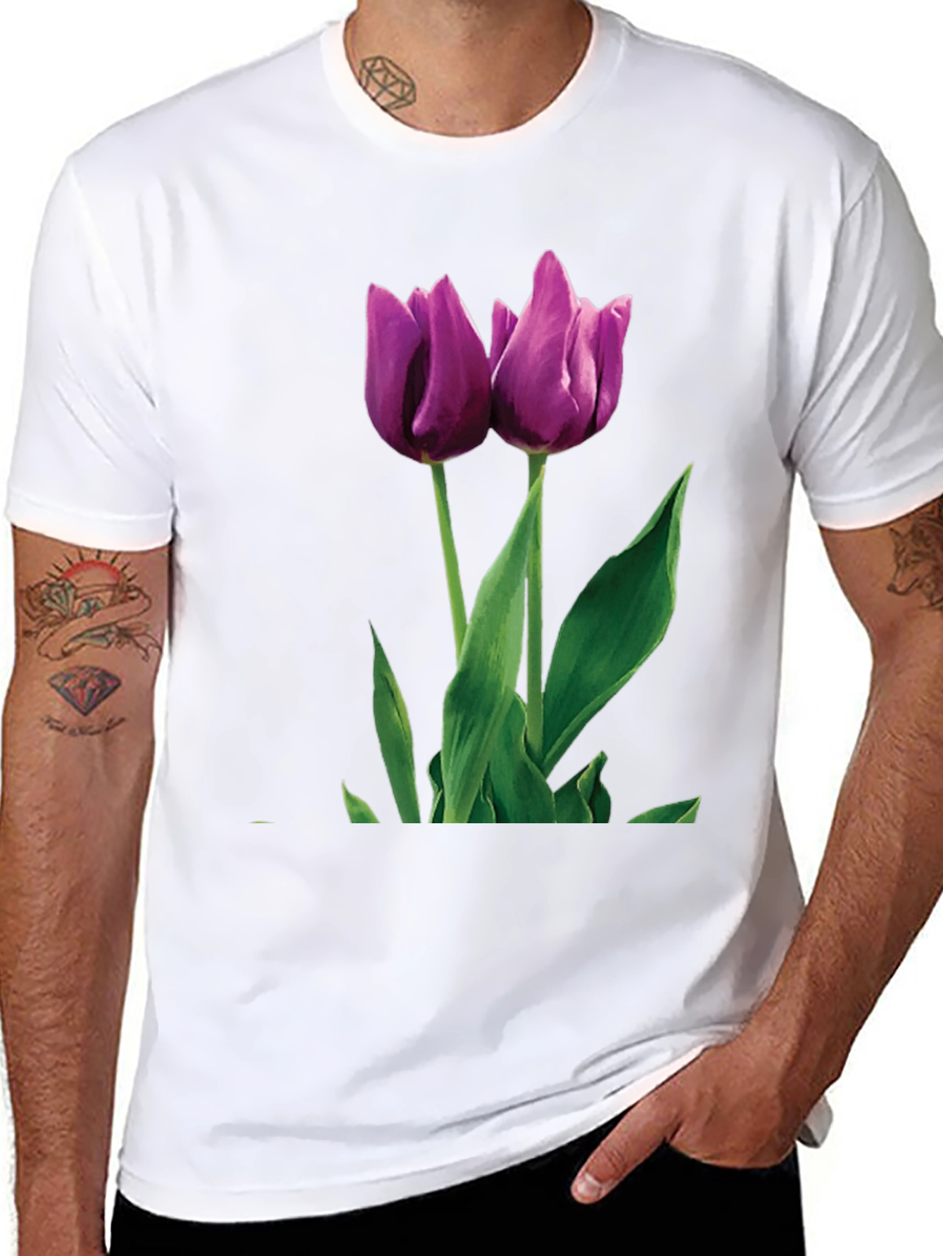 Tulip Graphic T-Shirt - Black Cotton Blend