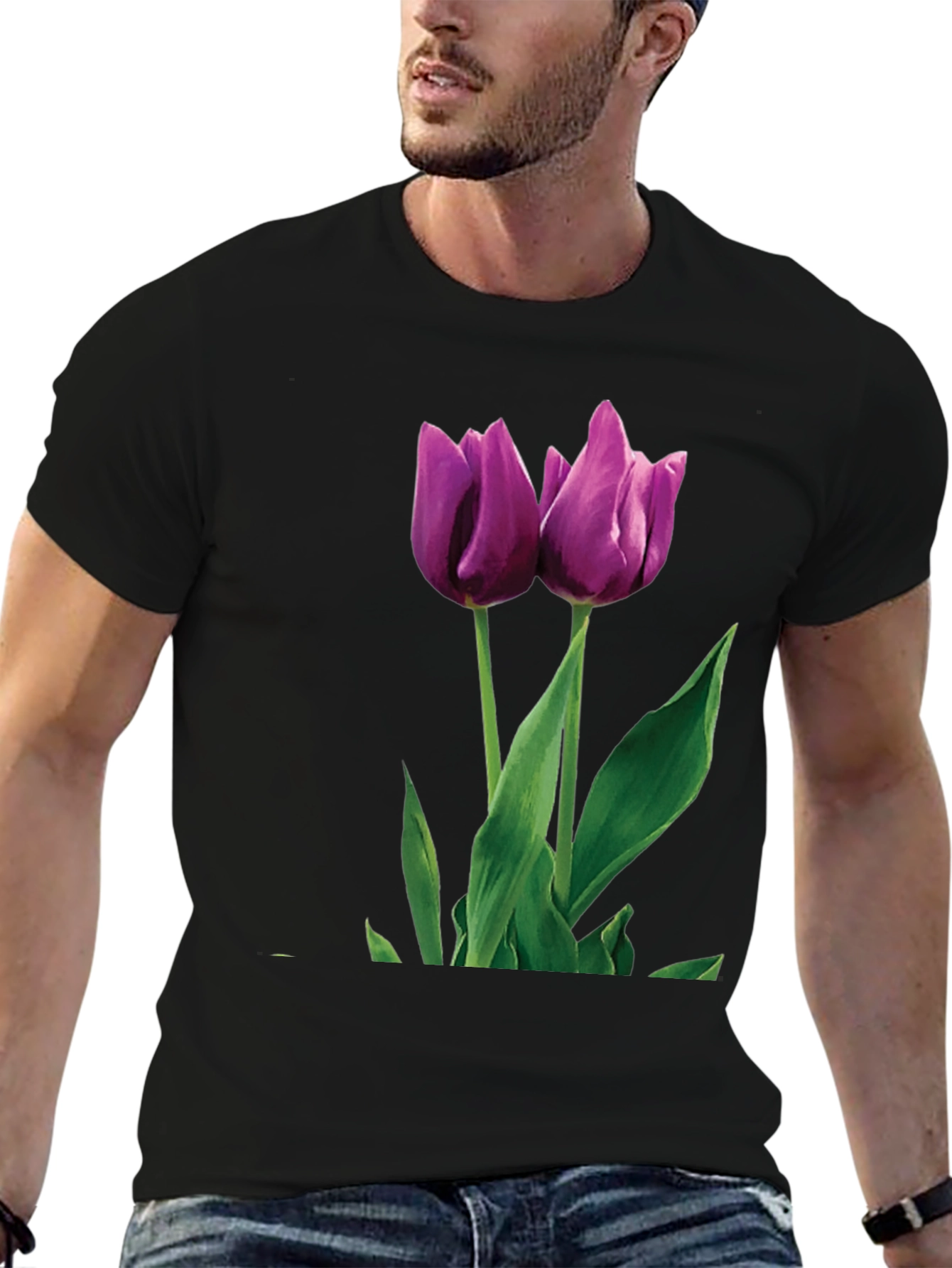 Tulip Graphic T-Shirt - Black Cotton Blend