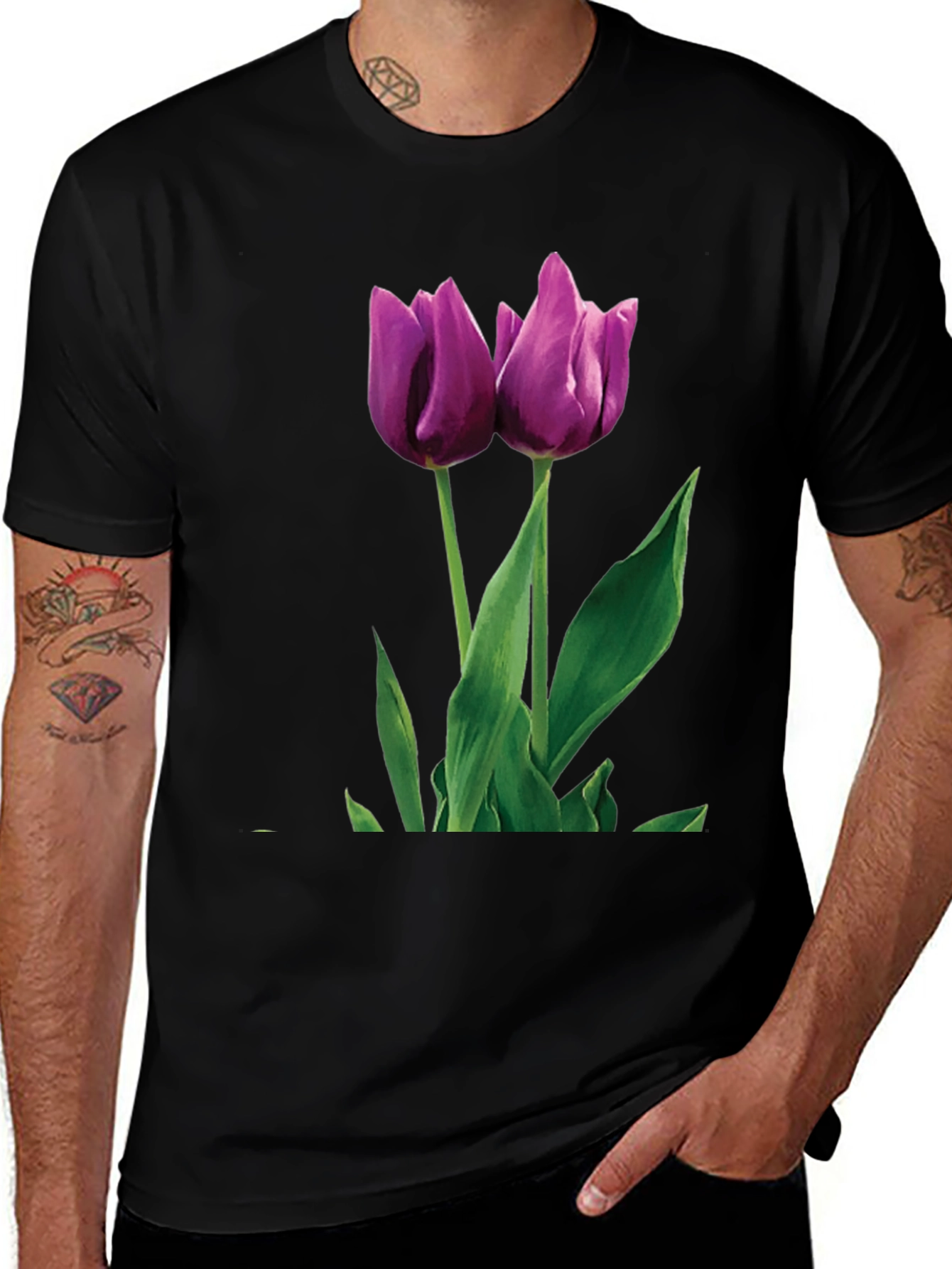 Tulip Graphic T-Shirt - Black Cotton Blend