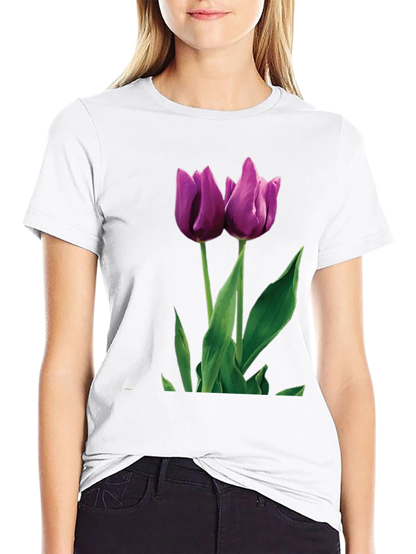 Tulip Graphic T-Shirt - Black Cotton Blend