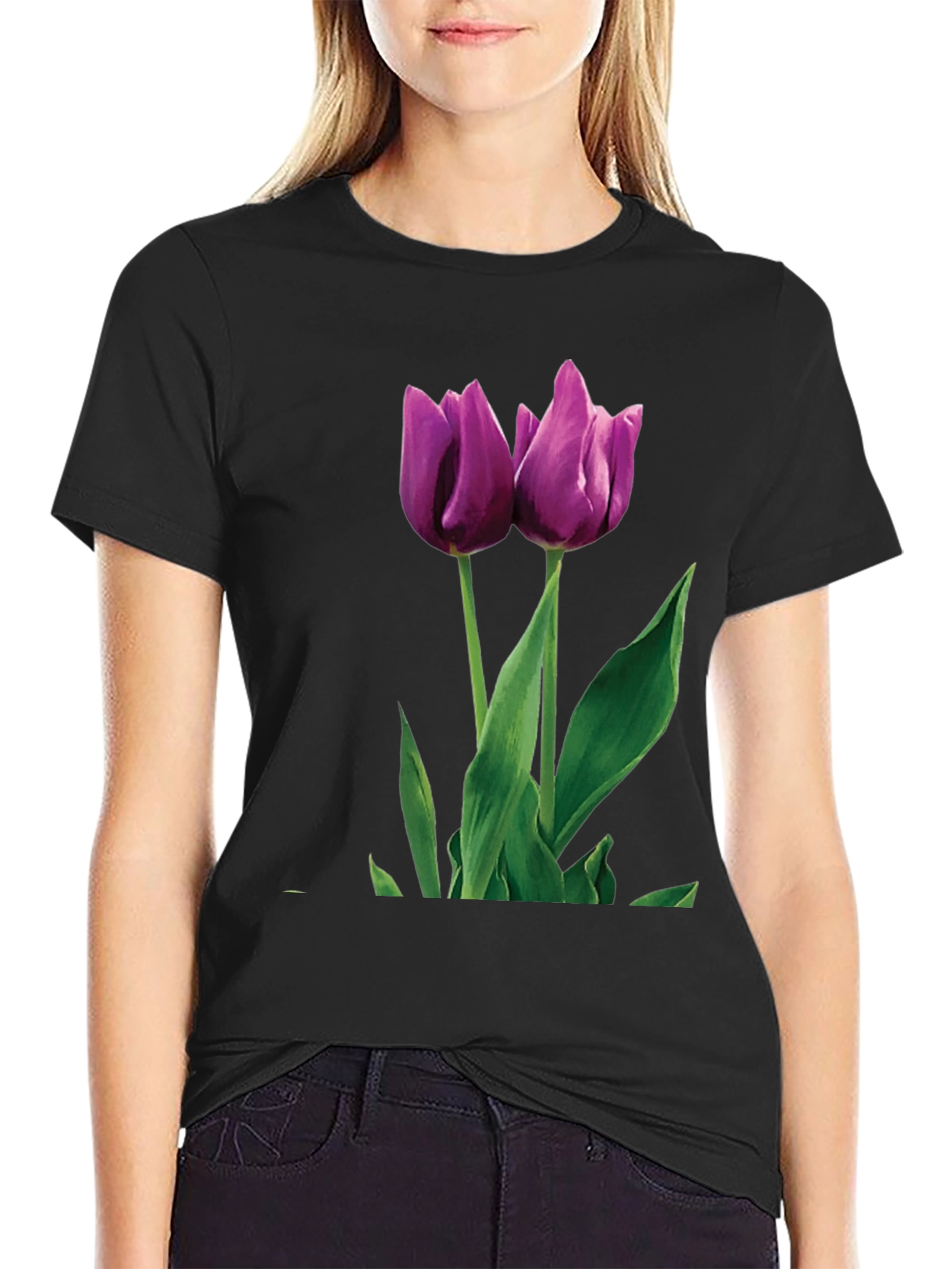 Tulip Graphic T-Shirt - Black Cotton Blend