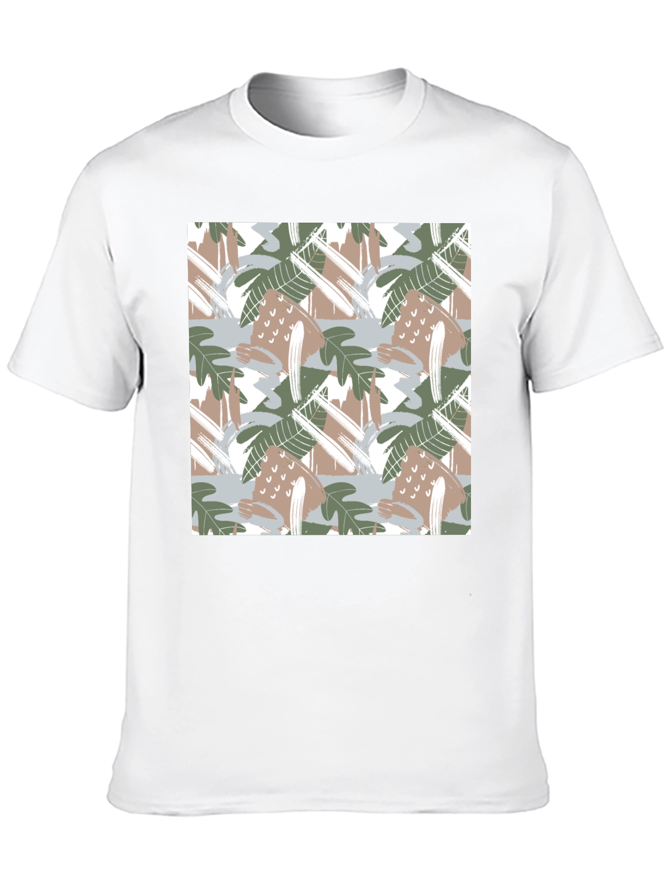 Trendy Abstract Leaf Print Black T-Shirt
