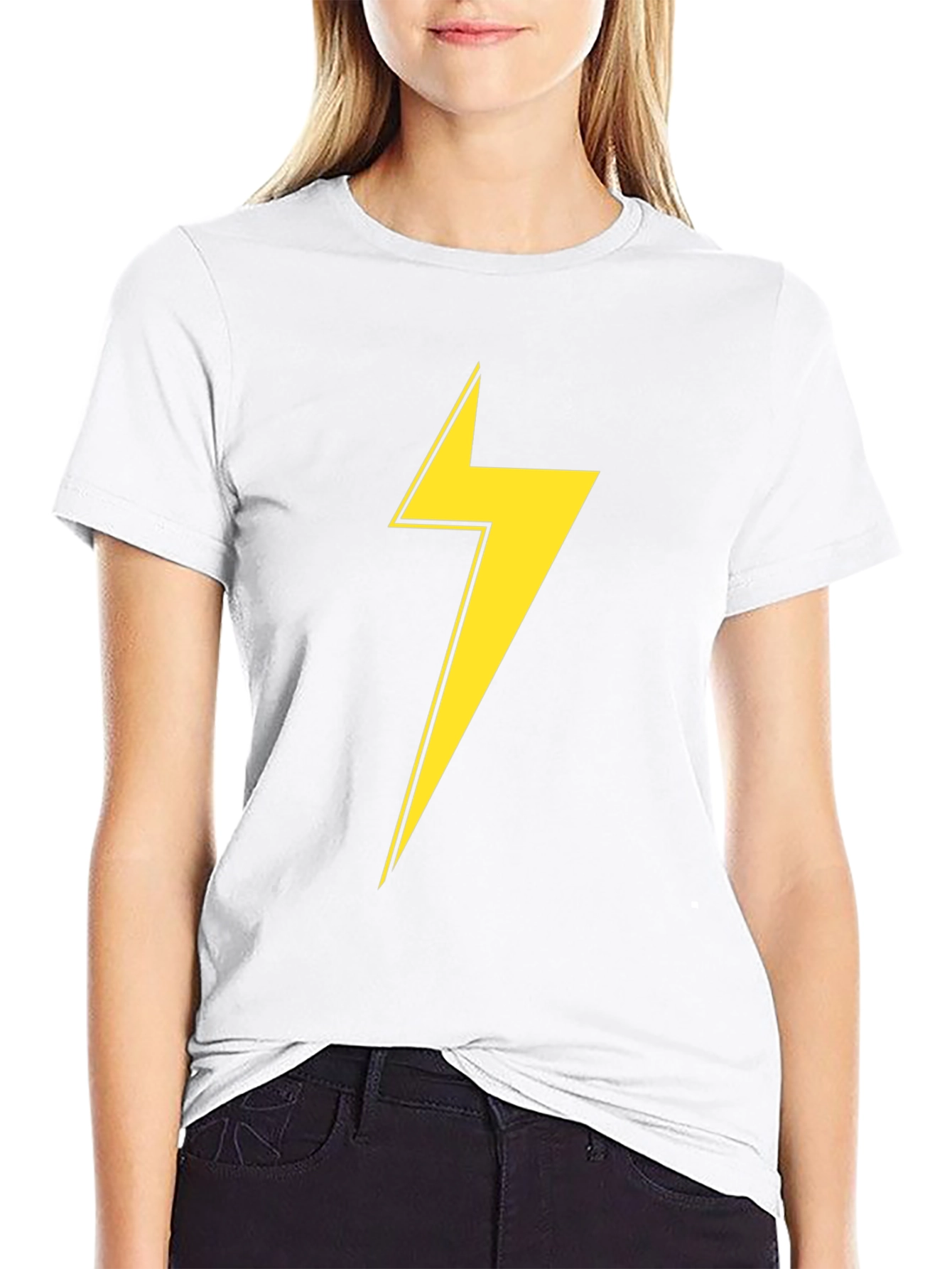 Black T-Shirt with Yellow Lightning Bolt Graphic