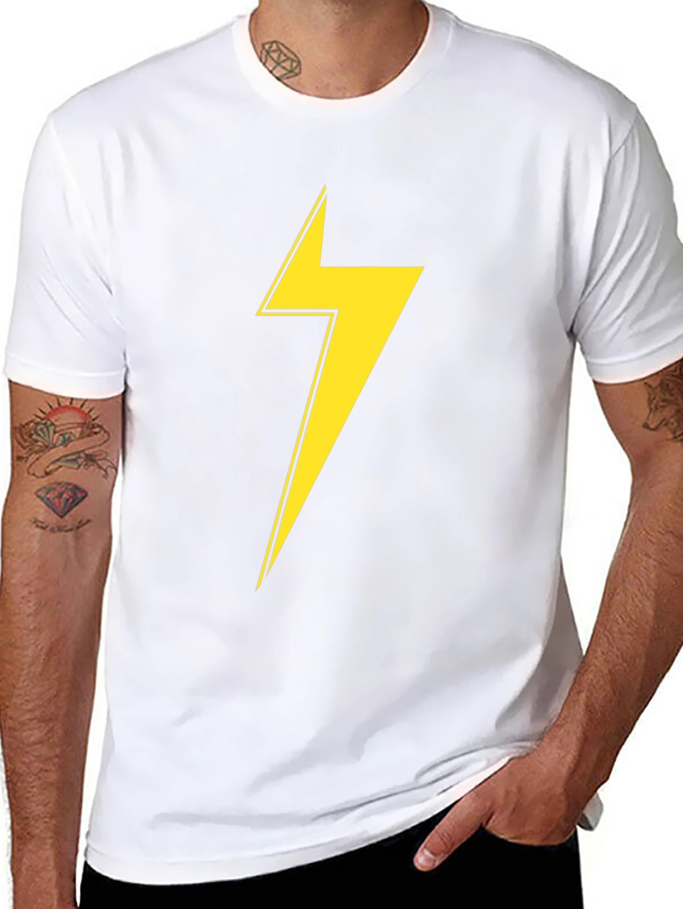 Black T-Shirt with Yellow Lightning Bolt Graphic