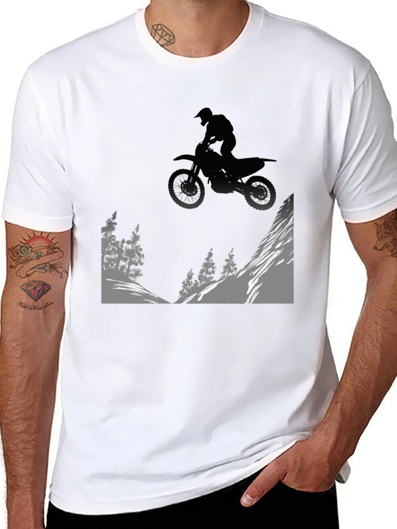 Motocross Rider Graphic Tee - Mountain Scene
