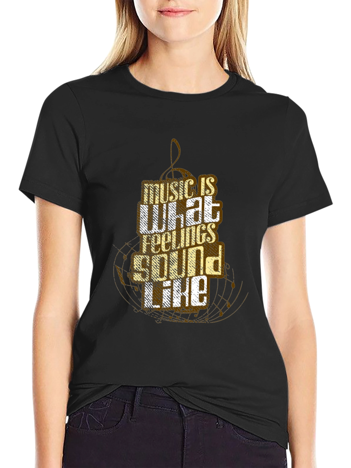 Music is What Feelings Sound Like Black T-Shirt