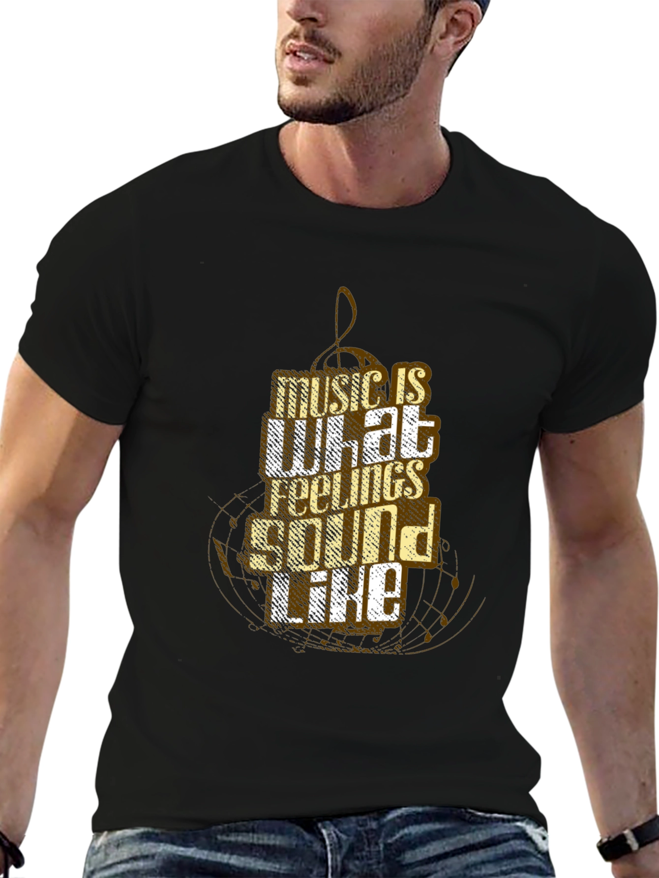 Music is What Feelings Sound Like Black T-Shirt