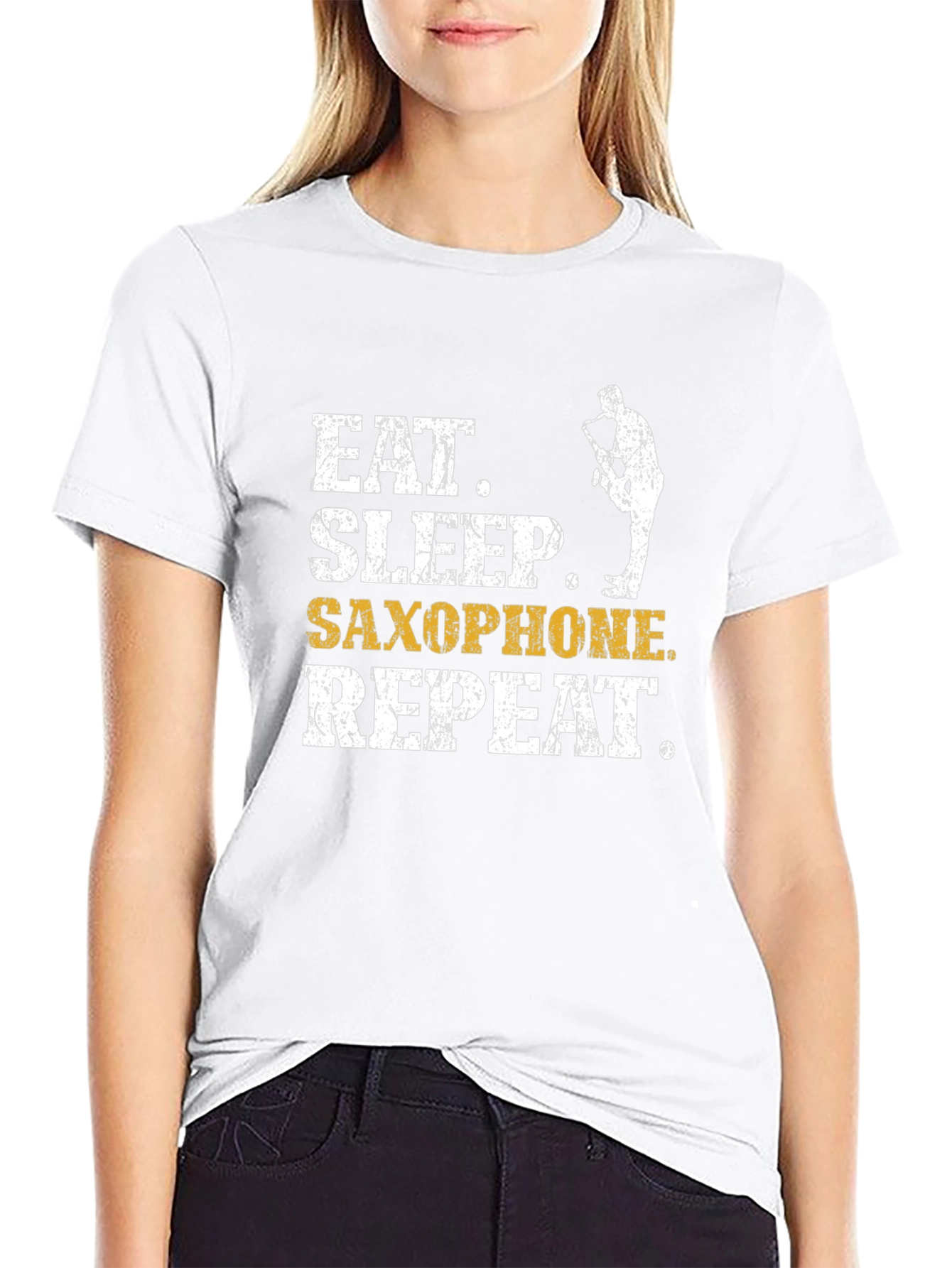 Eat Sleep Saxophone Repeat Black Graphic Tee