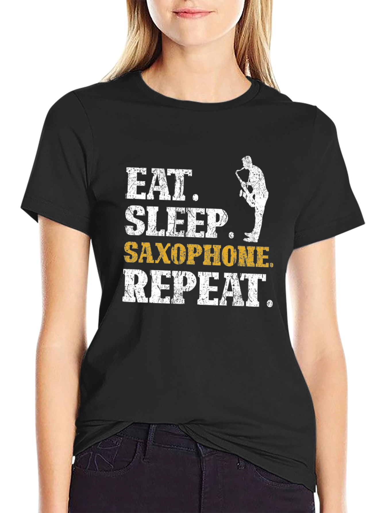 Eat Sleep Saxophone Repeat Black Graphic Tee