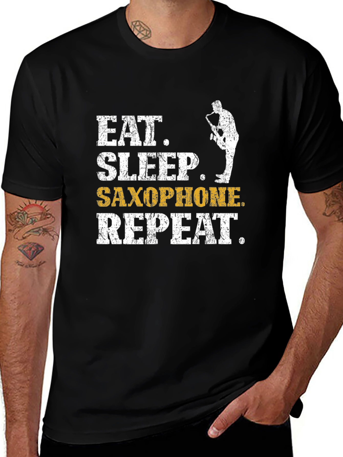 Eat Sleep Saxophone Repeat Black Graphic Tee