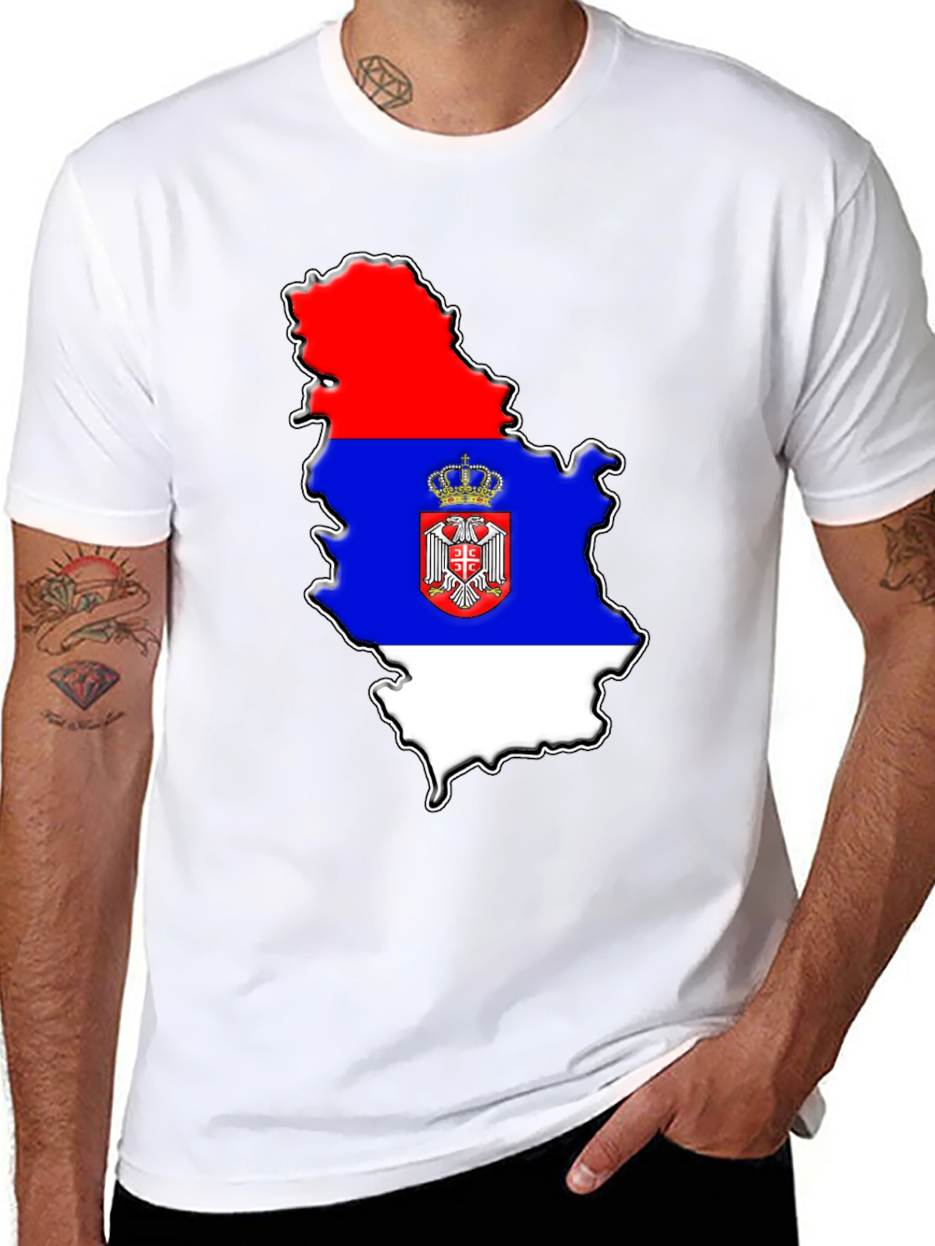 Serbia Flag Map Graphic Tee - Mens Black T-Shirt