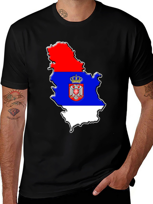 Serbia Flag Map Graphic Tee - Mens Black T-Shirt