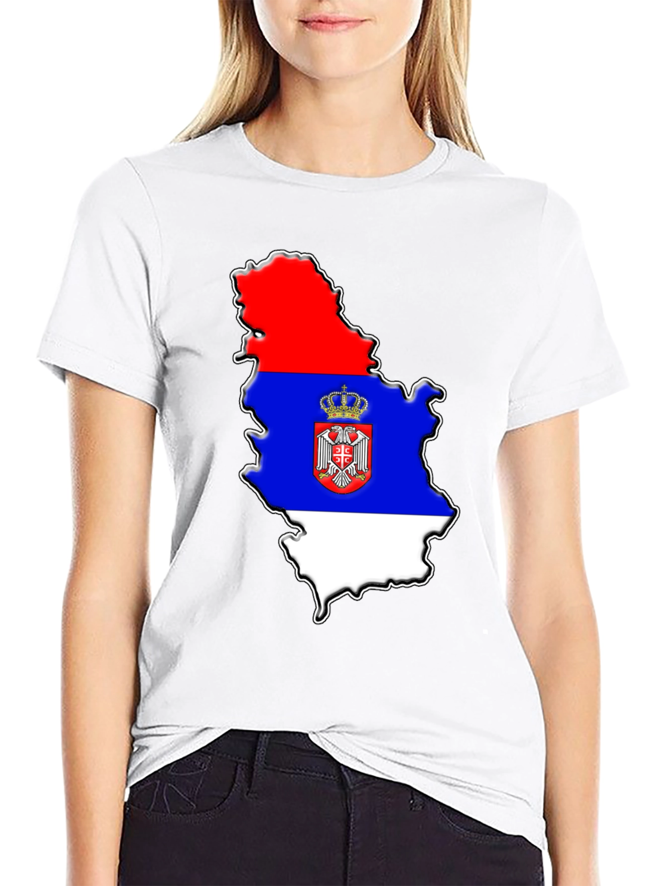 Serbia Flag Map Graphic Tee - Mens Black T-Shirt