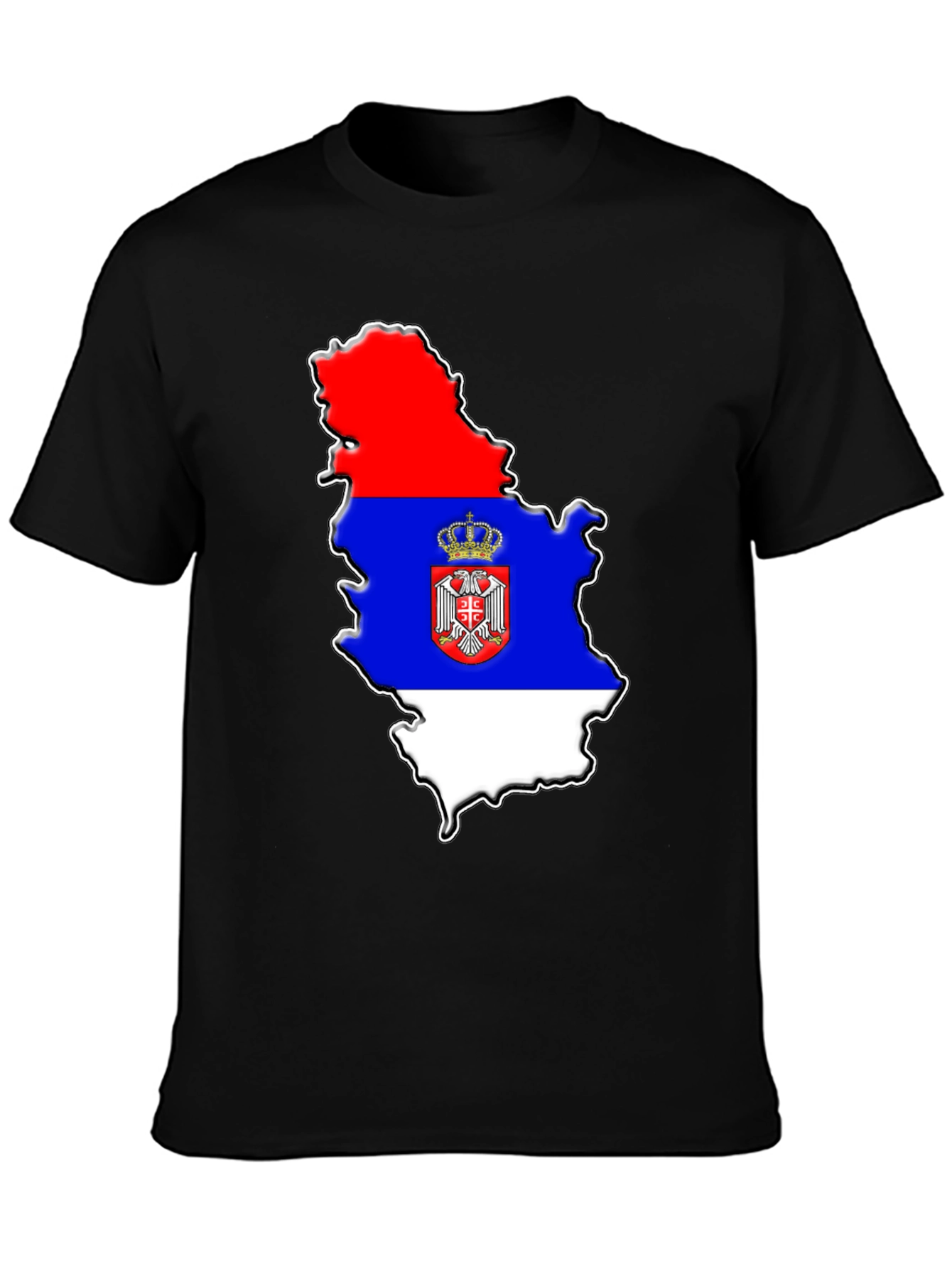 Serbia Flag Map Graphic Tee - Mens Black T-Shirt