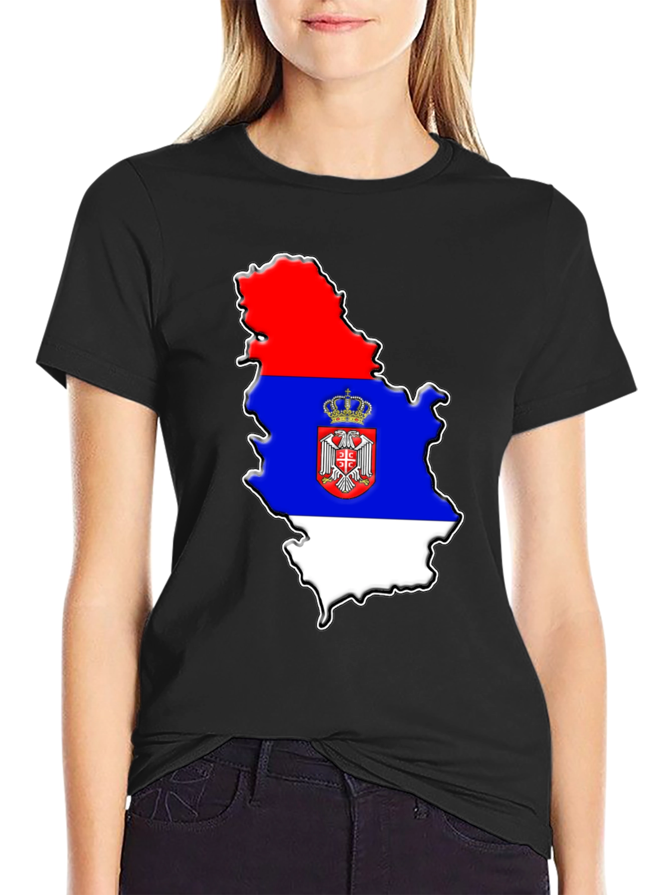 Serbia Flag Map Graphic Tee - Mens Black T-Shirt