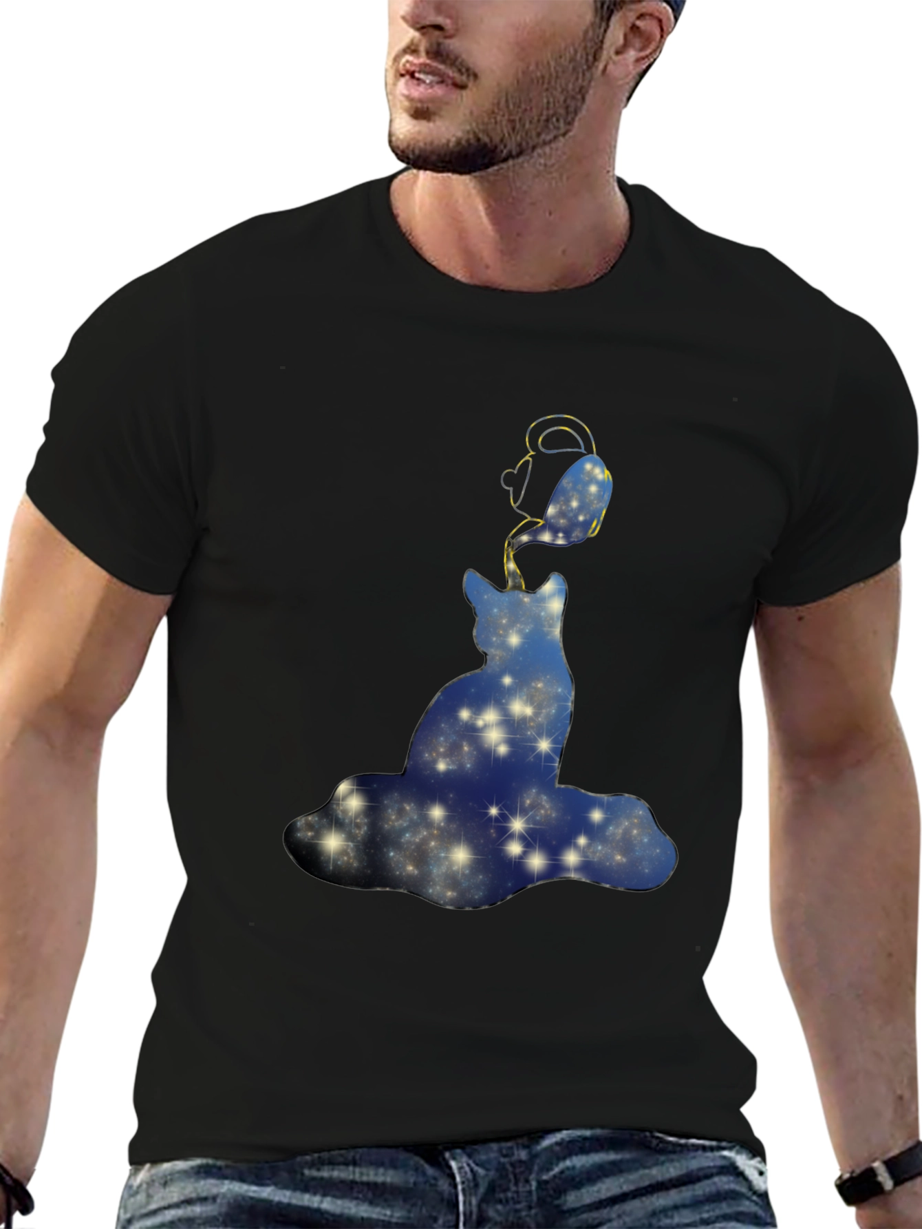 Cosmic Cat T-Shirt - Starry Night Design