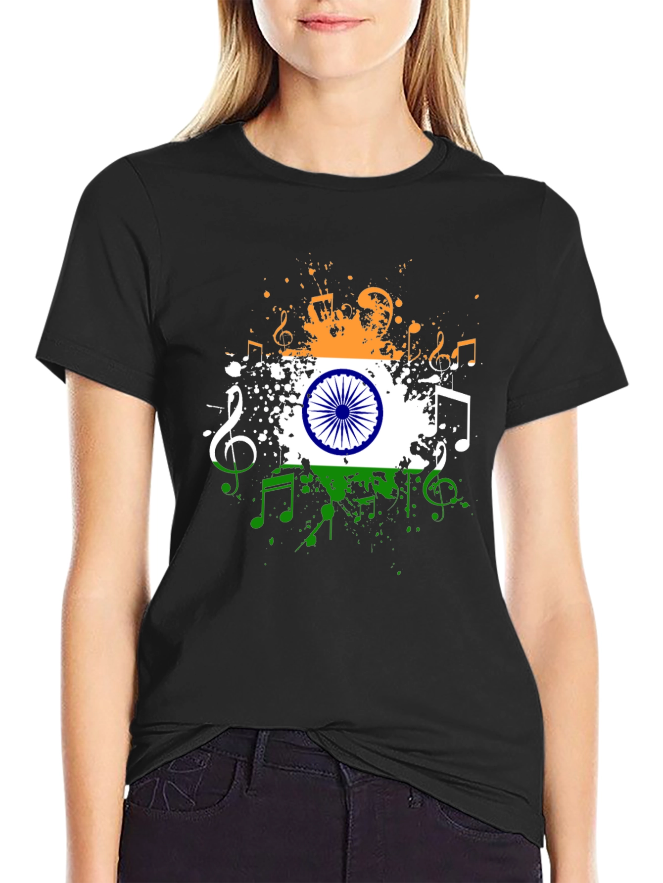 India Flag Music Notes Graphic Tee