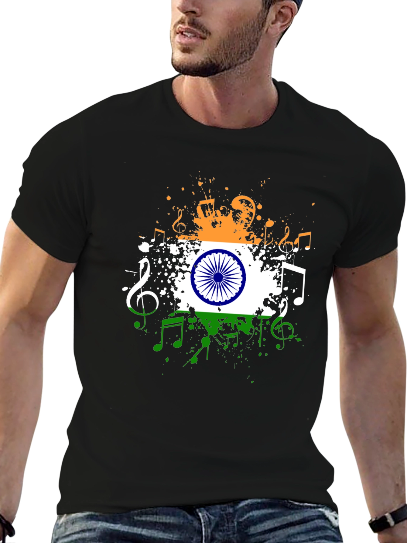 India Flag Music Notes Graphic Tee