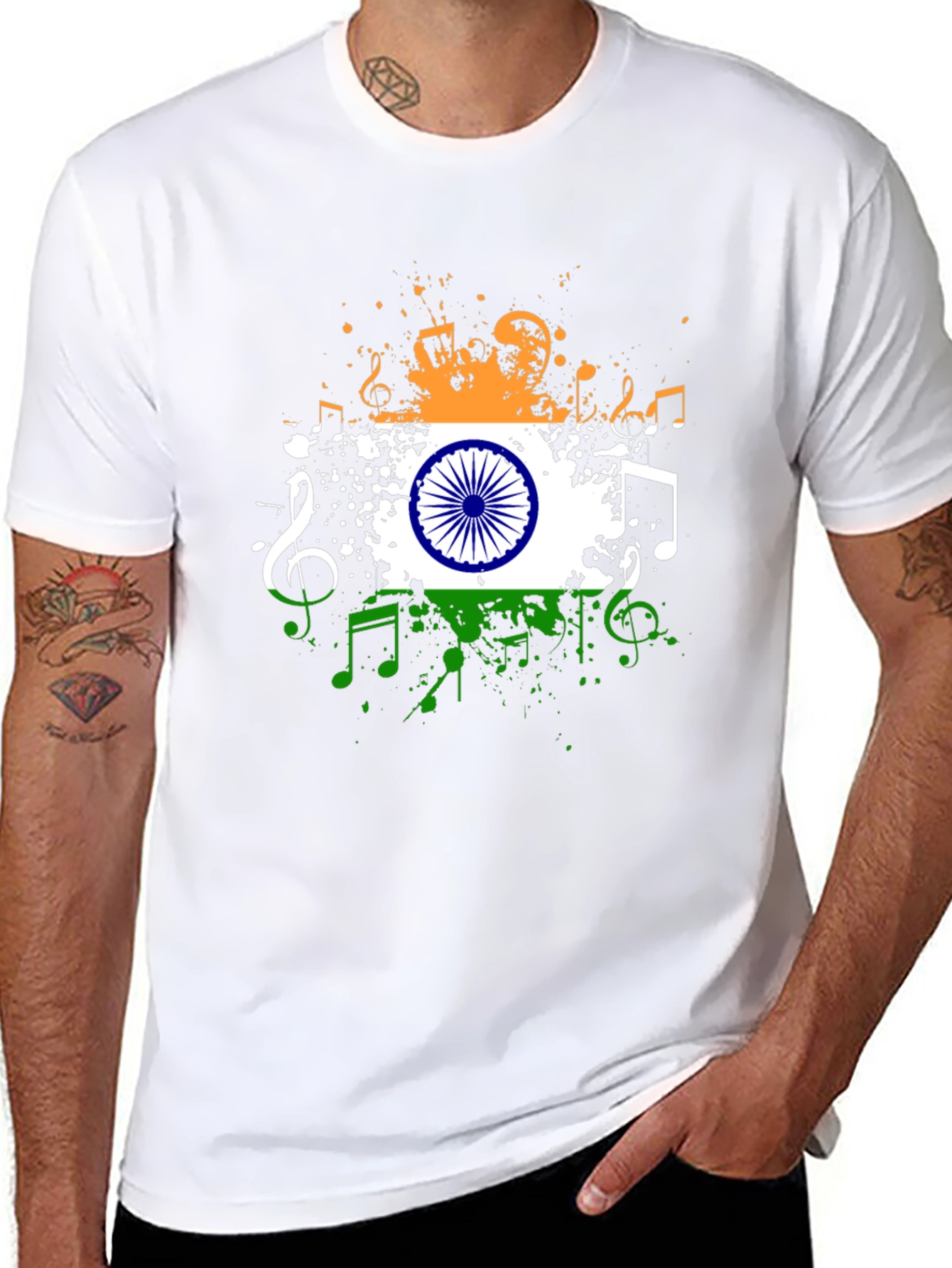 India Flag Music Notes Graphic Tee