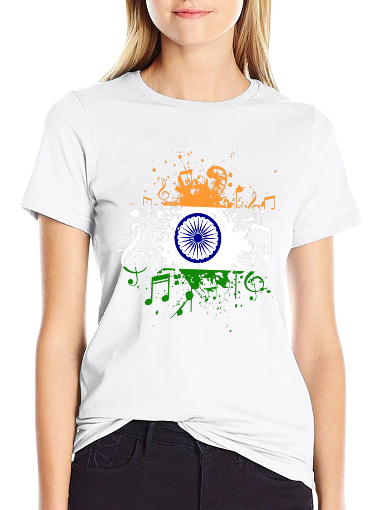 India Flag Music Notes Graphic Tee