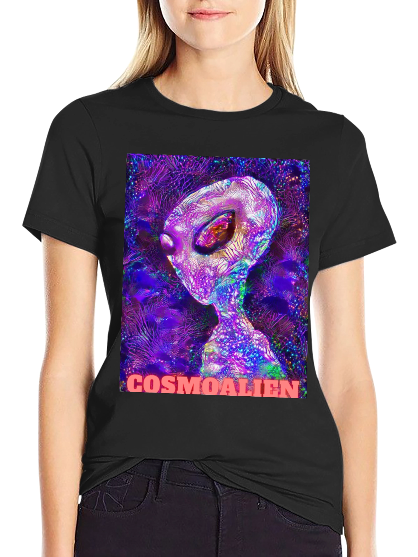 Cosmoalien Graphic T-Shirt - Black Crew Neck Tee