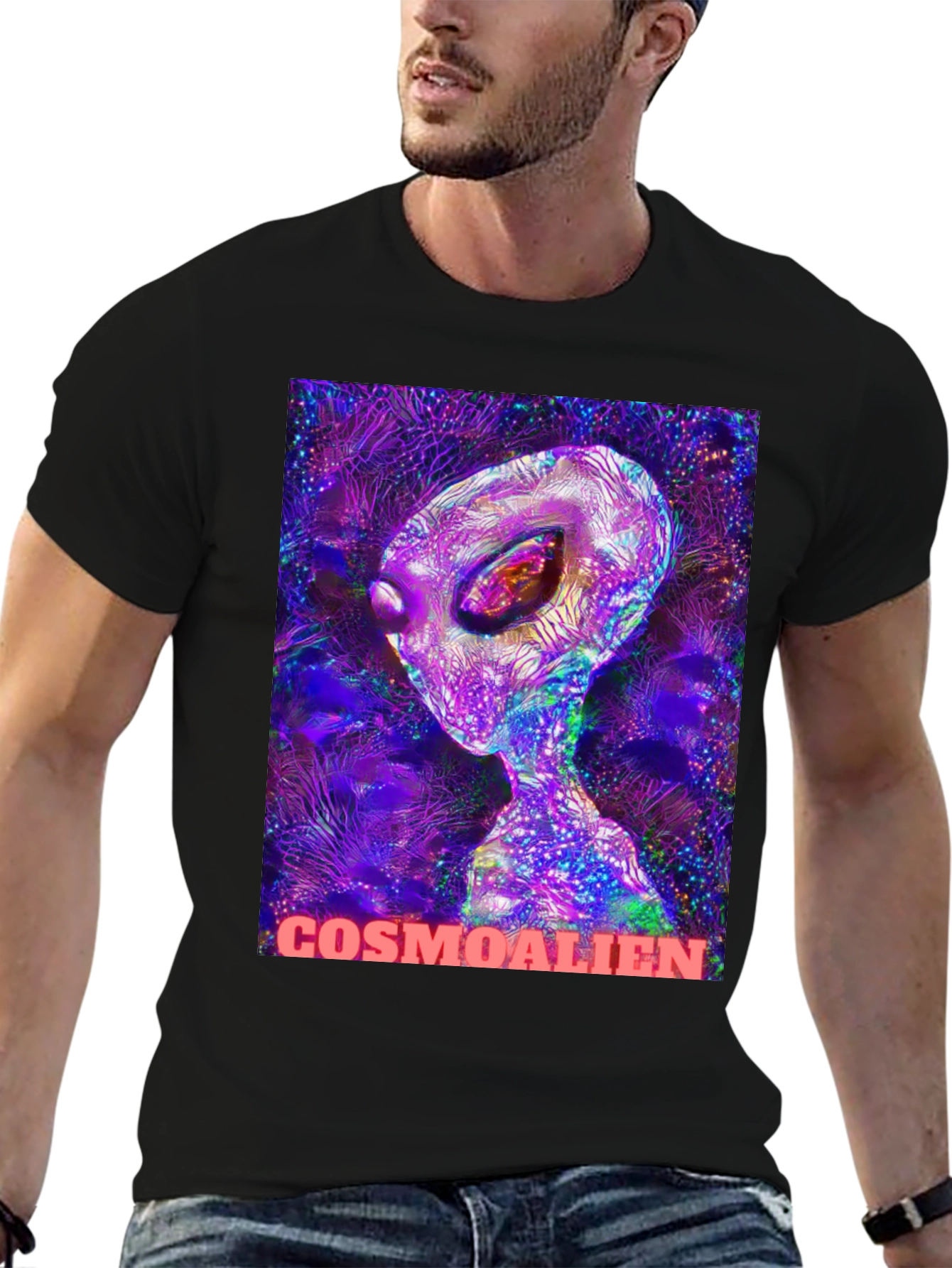 Cosmoalien Graphic T-Shirt - Black Crew Neck Tee