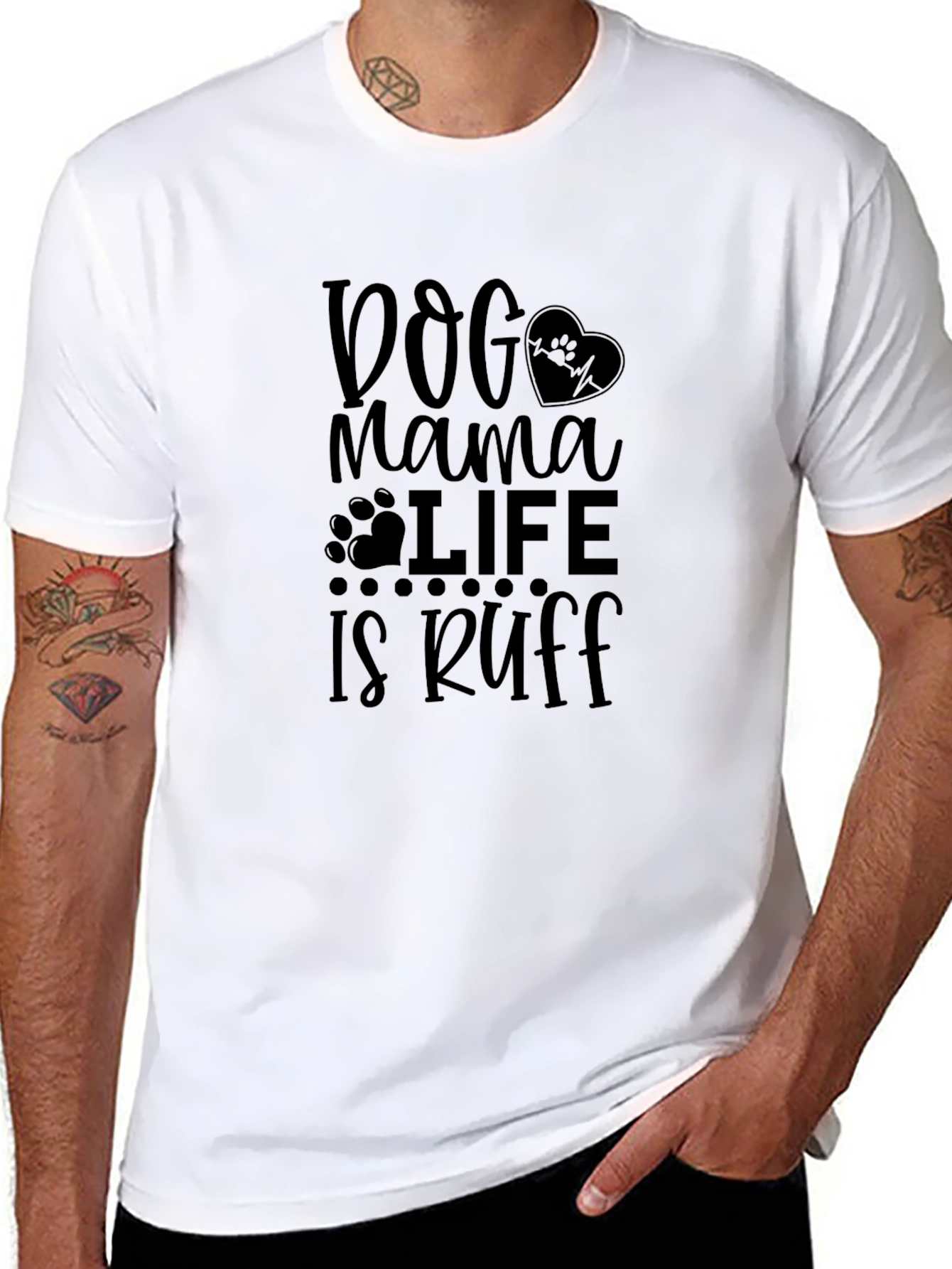 Dog Mama Life is Ruff Black Graphic T-Shirt
