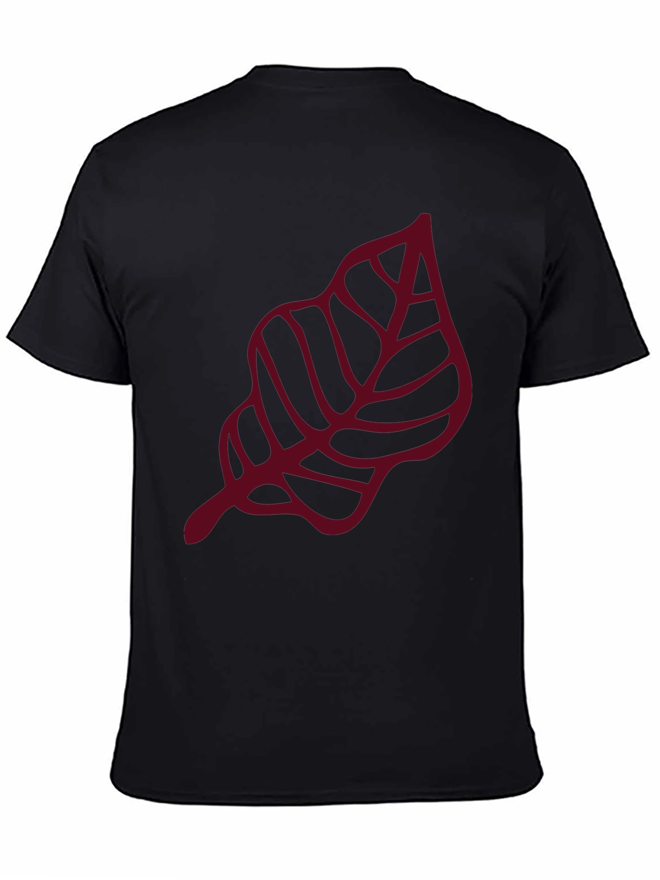 Maroon Leaf Graphic Black T-Shirt