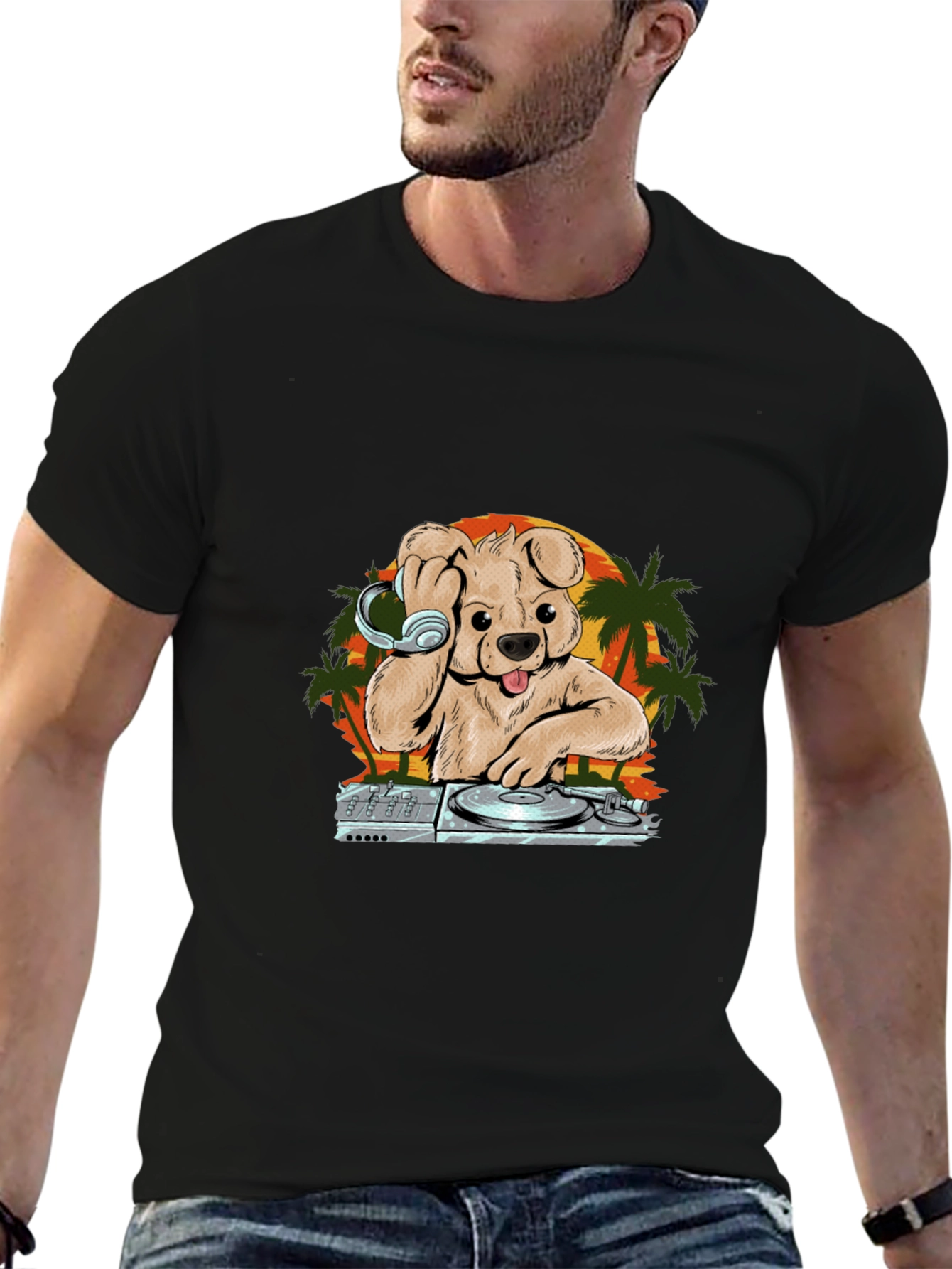 DJ Dog Sunset T-Shirt – Cool Music Graphic Tee