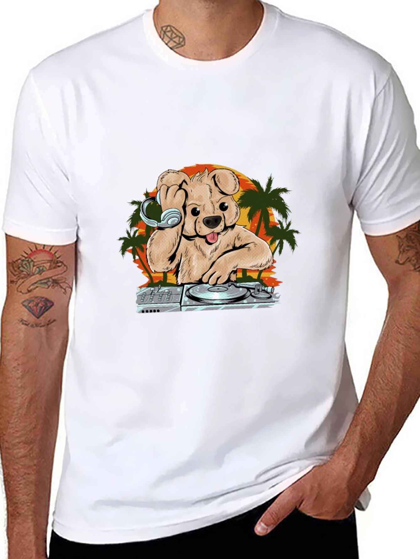 DJ Dog Sunset T-Shirt – Cool Music Graphic Tee