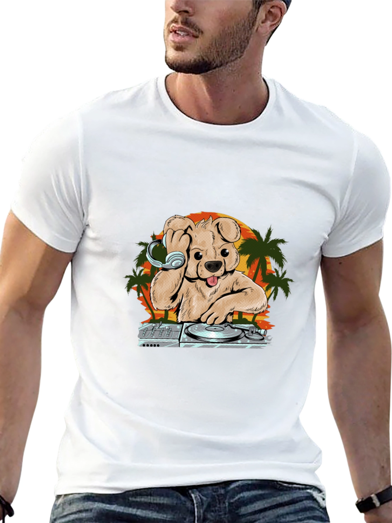 DJ Dog Sunset T-Shirt – Cool Music Graphic Tee